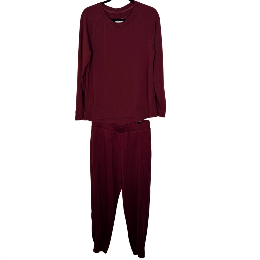 Lou & Grey Signature Soft Scubasoft Lounge Set Burgundy Top Pants Womens Medium